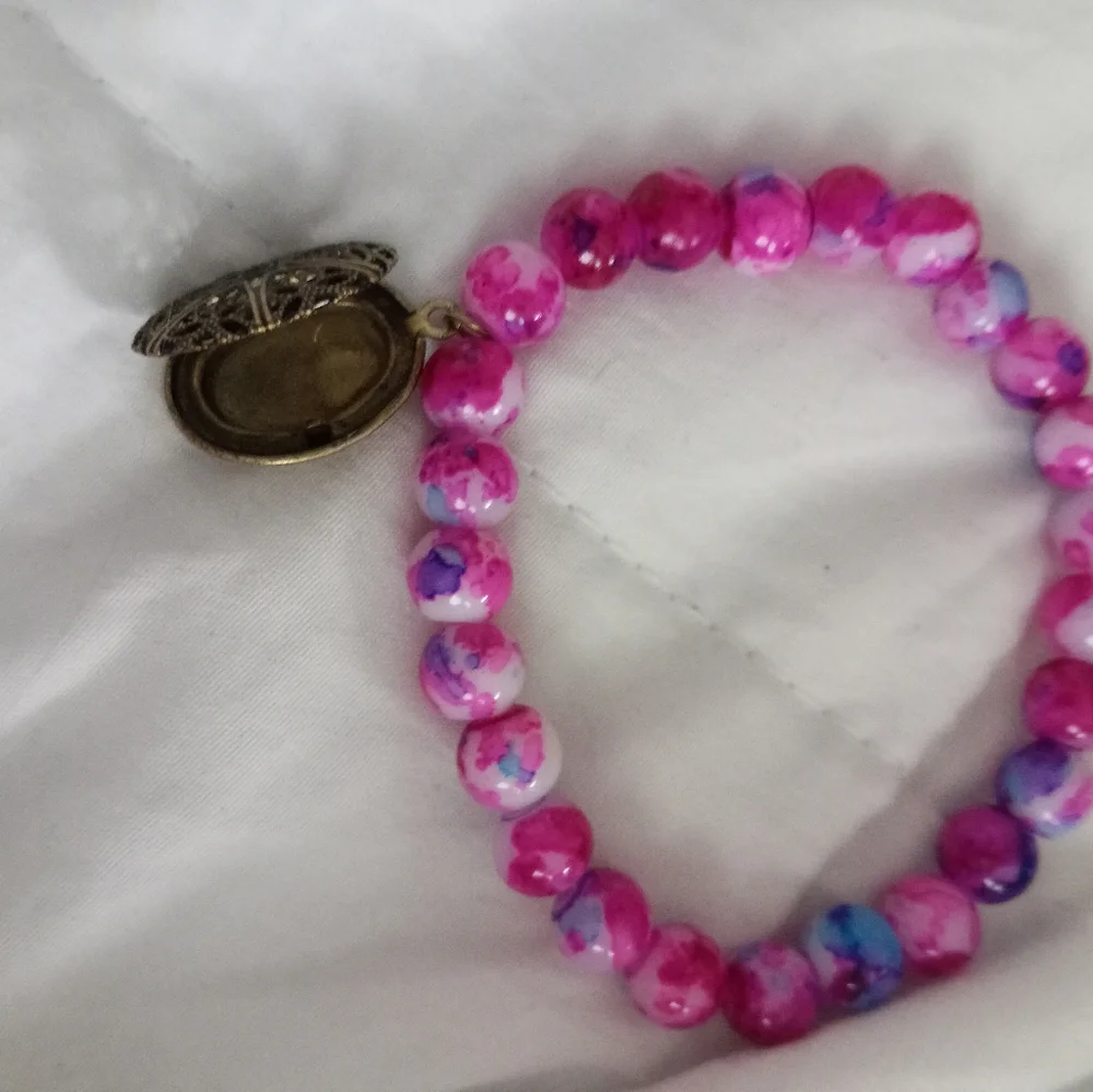 New photo locket beaded statement bracelet hand crafted vintage media